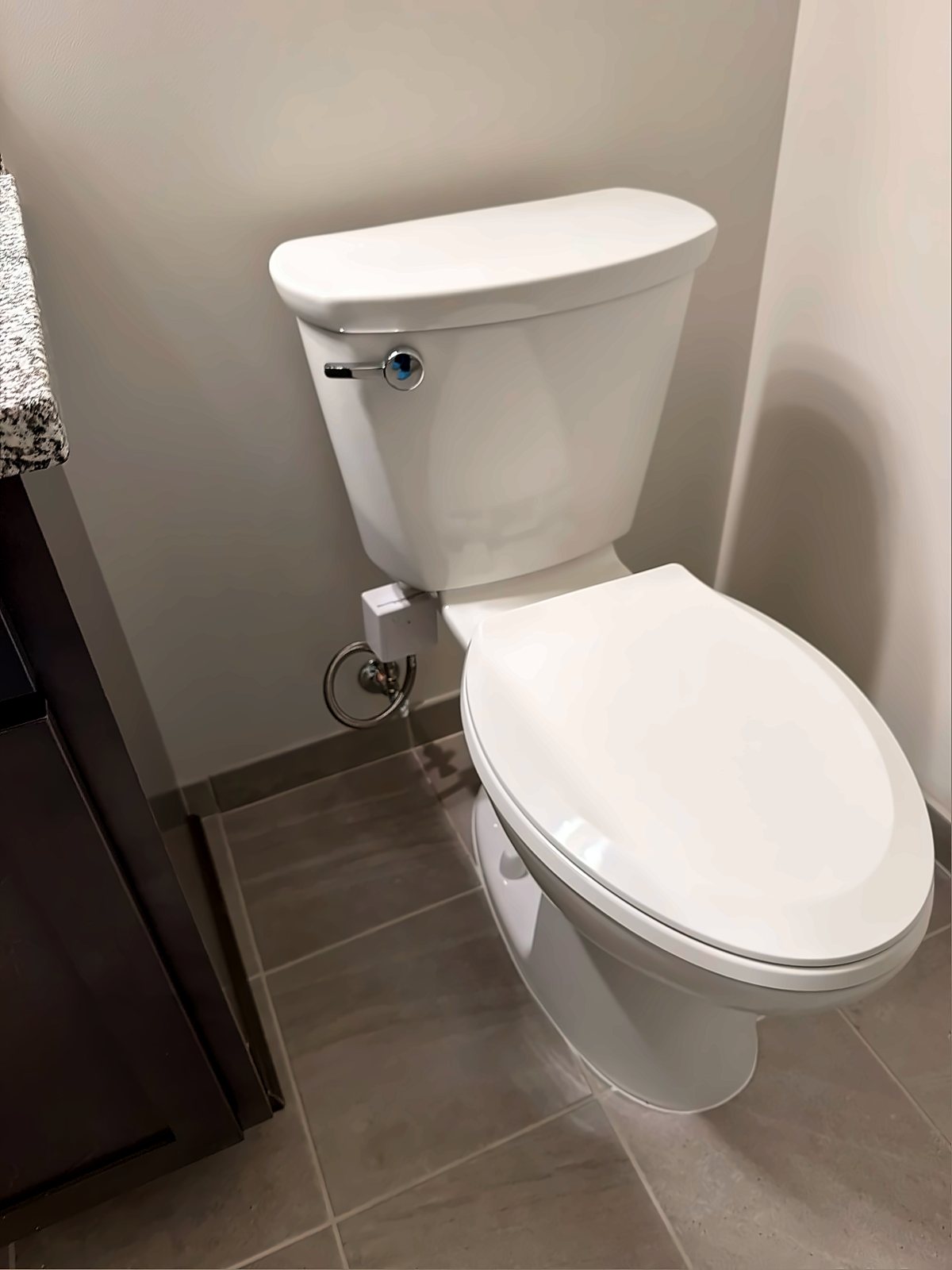 ProdigyLink toilet leak prevention valve installed on a toilet supply line
